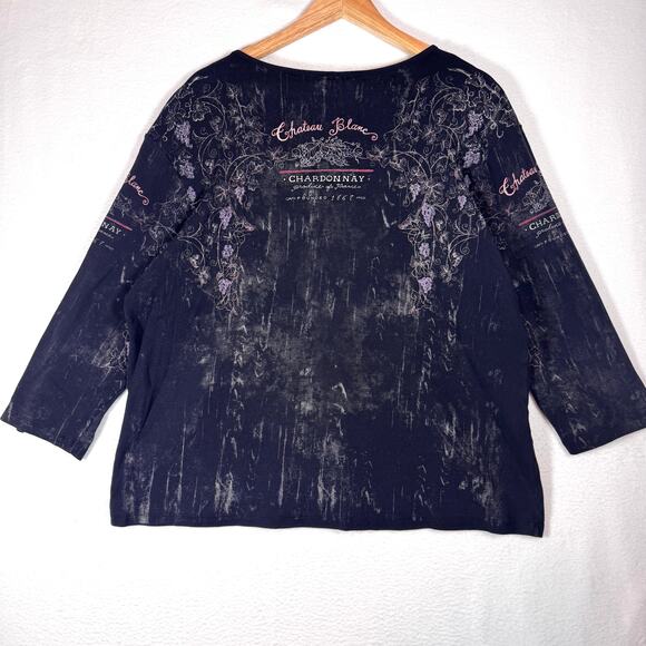 Vintage MONA LISA BRAND Chateau Blanc Chardonnay Shirt 3/4 Sleeve Plus Size 2X - Picture 2 of 6